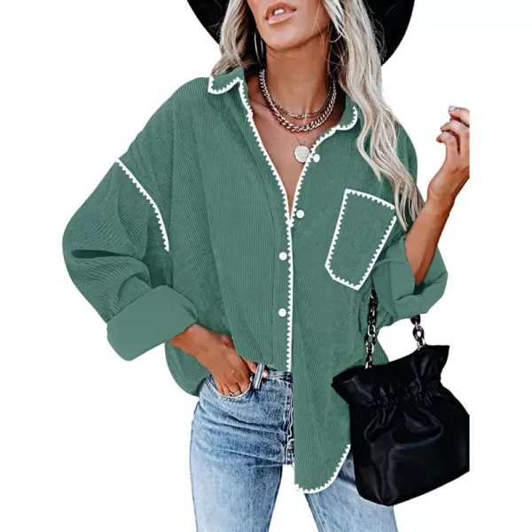 imageZESICA Womens 2024 Fall Corduroy Shacket Jacket Long Sleeve Button Down Shirt Oversized Blouses Tops with PocketsGreen