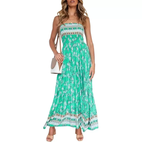 imageZESICA Womens 2024 Summer Bohemian Floral Printed Strapless Beach Party Long Maxi DressAqua
