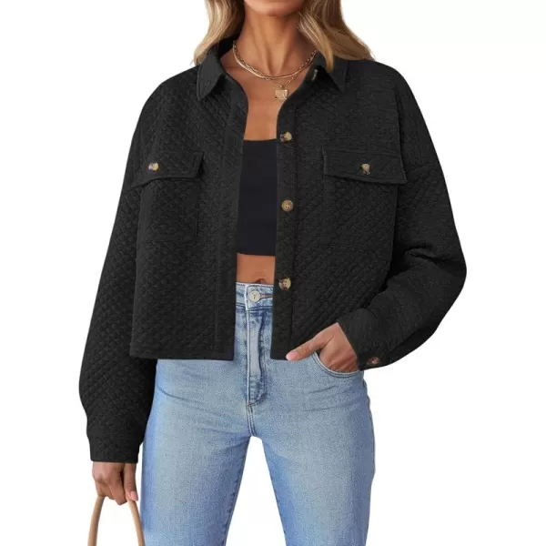imageZESICA Womens Fall Casual Shacket Jackets 2024 Long Sleeve Button Down Lightweight Cropped Shirt Outerwear Coat with PocketsBlack