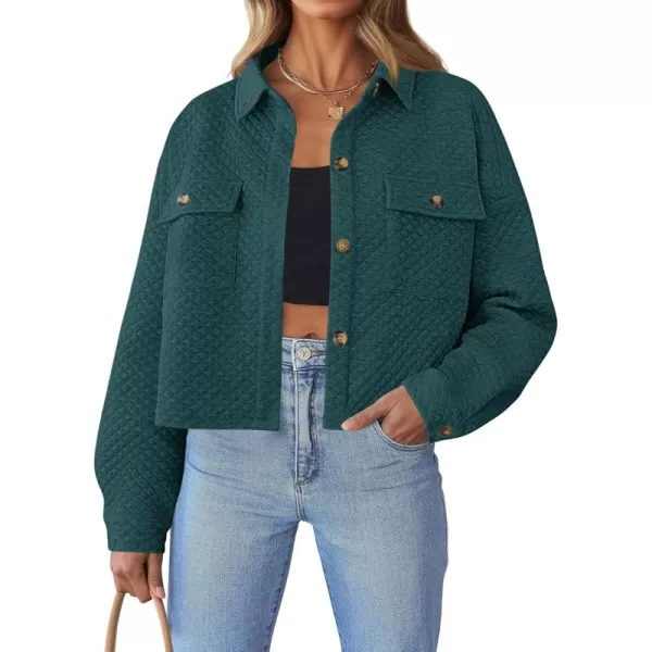 imageZESICA Womens Fall Casual Shacket Jackets 2024 Long Sleeve Button Down Lightweight Cropped Shirt Outerwear Coat with PocketsDarkgreen