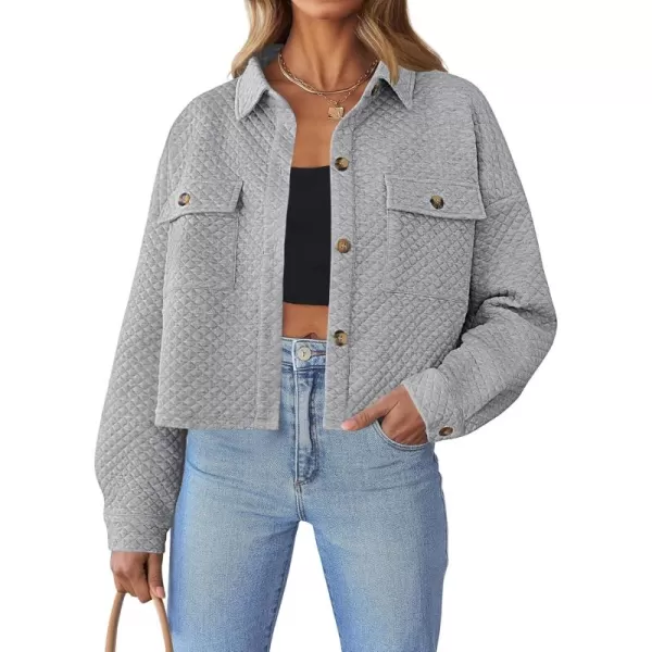 imageZESICA Womens Fall Casual Shacket Jackets 2024 Long Sleeve Button Down Lightweight Cropped Shirt Outerwear Coat with PocketsLightgrey