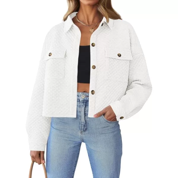 imageZESICA Womens Fall Casual Shacket Jackets 2024 Long Sleeve Button Down Lightweight Cropped Shirt Outerwear Coat with PocketsWhite