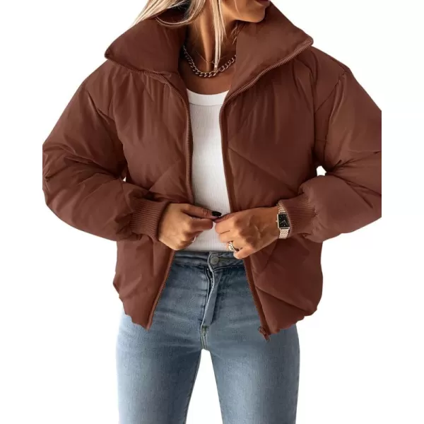 imageZESICA Womens Winter Cropped Puffer Jacket Long Sleeve Zip Up Quilted Short Down Coat with PocketsCoffee