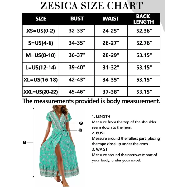 imageZESICA Womens 2024 Bohemian Floral Printed Wrap V Neck Short Sleeve Split Beach Party Maxi DressAqua