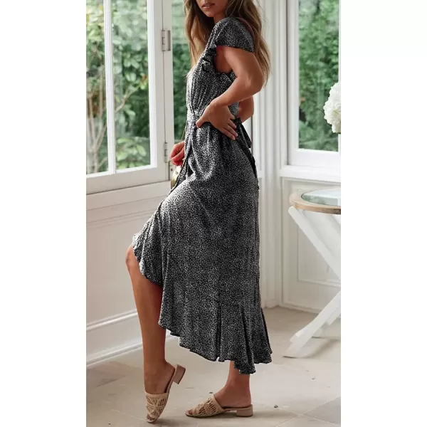imageZESICA Womens 2024 Bohemian Floral Printed Wrap V Neck Short Sleeve Split Beach Party Maxi DressCharcoal Blackfloral