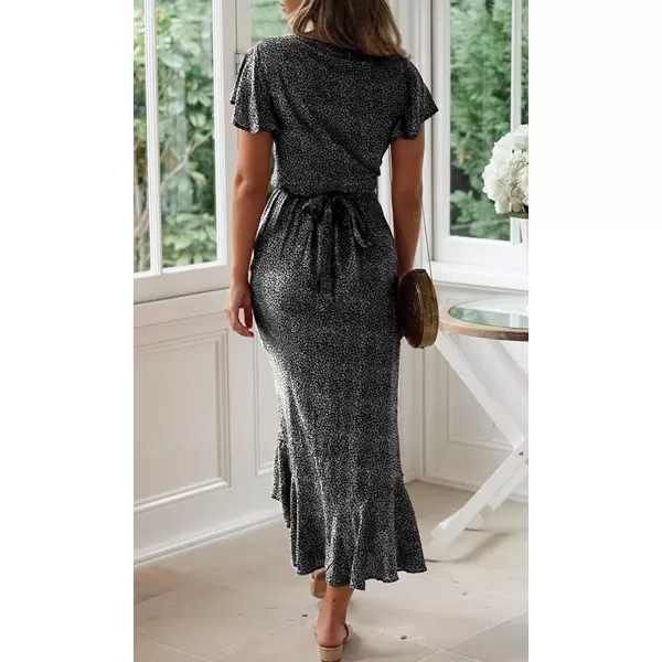imageZESICA Womens 2024 Bohemian Floral Printed Wrap V Neck Short Sleeve Split Beach Party Maxi DressCharcoal Blackfloral