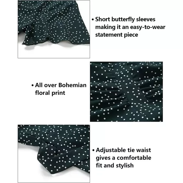 imageZESICA Womens 2024 Bohemian Floral Printed Wrap V Neck Short Sleeve Split Beach Party Maxi DressForest Greenfloral