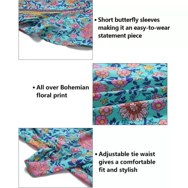 imageZESICA Womens 2024 Bohemian Floral Printed Wrap V Neck Short Sleeve Split Beach Party Maxi DressGreen