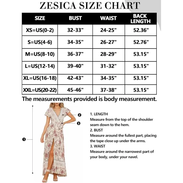 imageZESICA Womens 2024 Bohemian Floral Printed Wrap V Neck Short Sleeve Split Beach Party Maxi DressIvory
