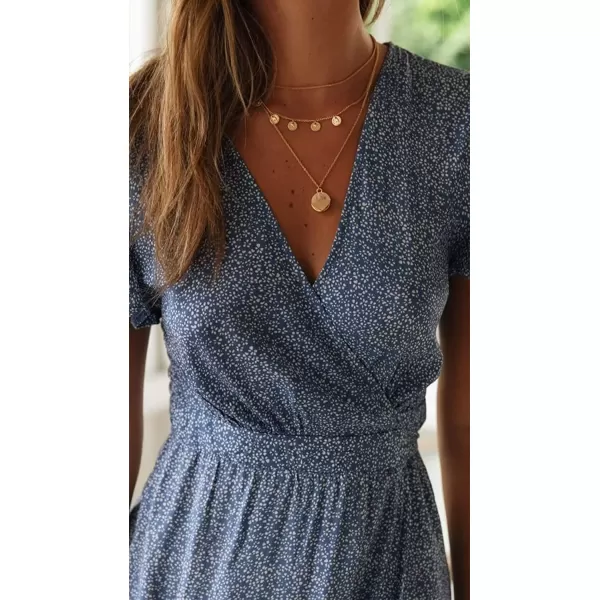 imageZESICA Womens 2024 Bohemian Floral Printed Wrap V Neck Short Sleeve Split Beach Party Maxi DressLight Blue