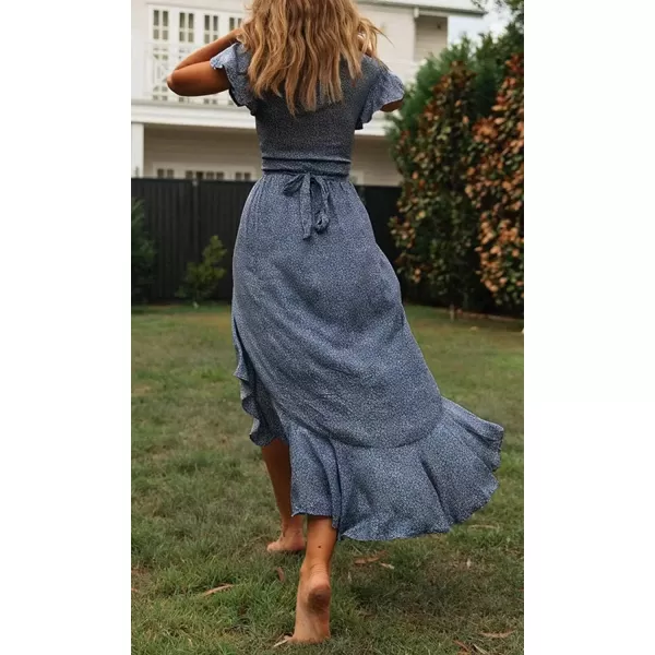 imageZESICA Womens 2024 Bohemian Floral Printed Wrap V Neck Short Sleeve Split Beach Party Maxi DressLight Blue