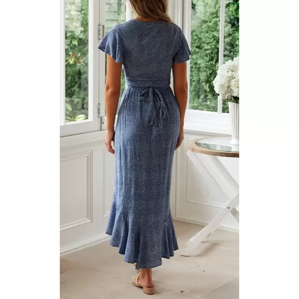imageZESICA Womens 2024 Bohemian Floral Printed Wrap V Neck Short Sleeve Split Beach Party Maxi DressLight Blue