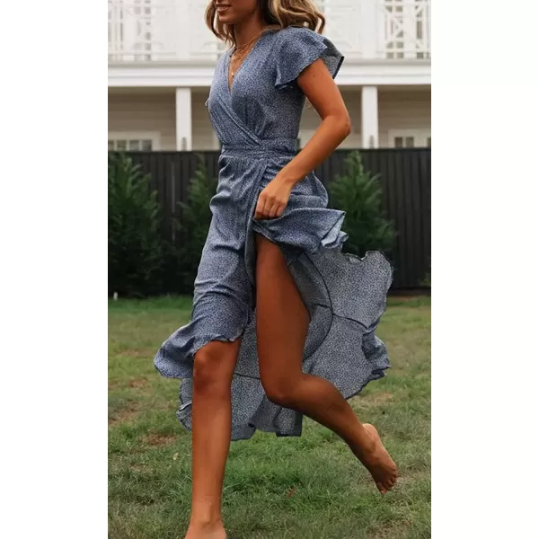 imageZESICA Womens 2024 Bohemian Floral Printed Wrap V Neck Short Sleeve Split Beach Party Maxi DressLight Blue
