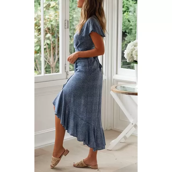imageZESICA Womens 2024 Bohemian Floral Printed Wrap V Neck Short Sleeve Split Beach Party Maxi DressLight Blue