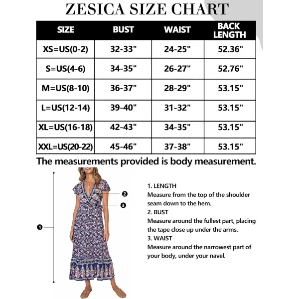 imageZESICA Womens 2024 Bohemian Floral Printed Wrap V Neck Short Sleeve Split Beach Party Maxi DressNavy Blue