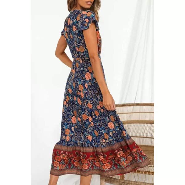 imageZESICA Womens 2024 Bohemian Floral Printed Wrap V Neck Short Sleeve Split Beach Party Maxi DressRoyal Blue