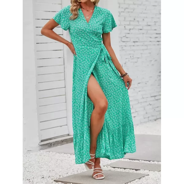imageZESICA Womens 2024 Bohemian Floral Printed Wrap V Neck Short Sleeve Split Beach Party Maxi DressSpringgreen