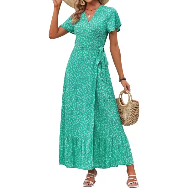 imageZESICA Womens 2024 Bohemian Floral Printed Wrap V Neck Short Sleeve Split Beach Party Maxi DressSpringgreen