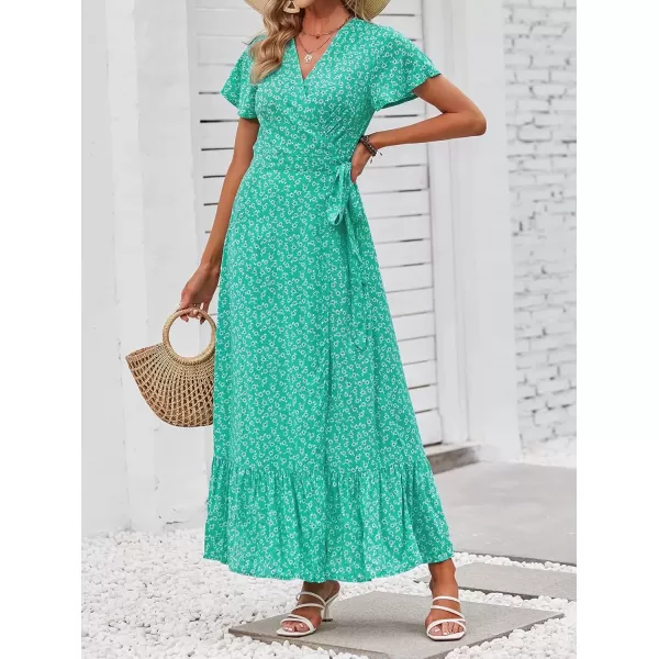 imageZESICA Womens 2024 Bohemian Floral Printed Wrap V Neck Short Sleeve Split Beach Party Maxi DressSpringgreen