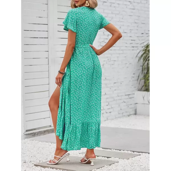 imageZESICA Womens 2024 Bohemian Floral Printed Wrap V Neck Short Sleeve Split Beach Party Maxi DressSpringgreen