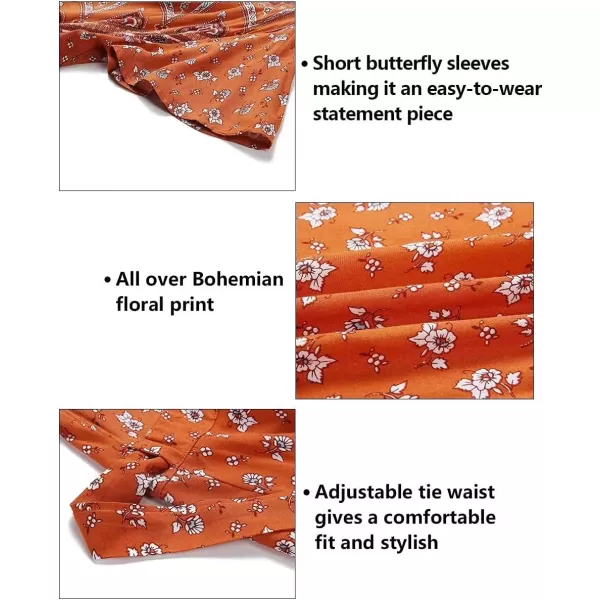 imageZESICA Womens 2024 Bohemian Floral Printed Wrap V Neck Short Sleeve Split Beach Party Maxi DressTangerine