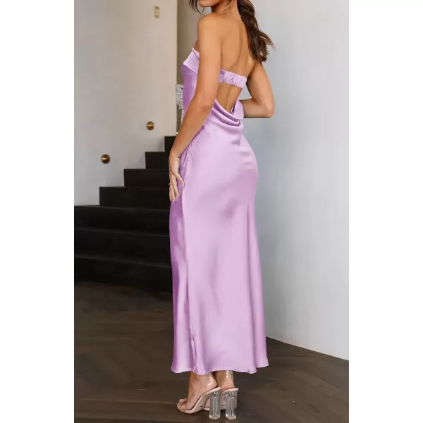 imageZESICA Womens 2024 Summer Satin Strapless Dress Sexy Backless Bodycon Wedding Cocktail Party Maxi Dresses