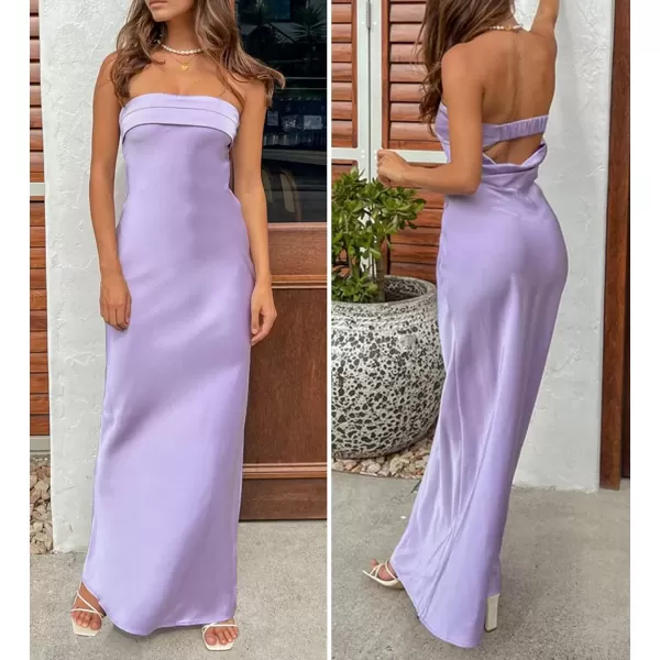 imageZESICA Womens 2024 Summer Satin Strapless Dress Sexy Backless Bodycon Wedding Cocktail Party Maxi Dresses