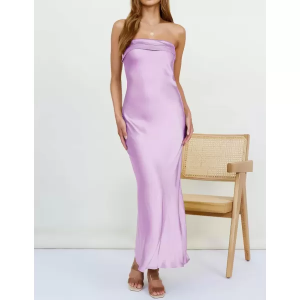 imageZESICA Womens 2024 Summer Satin Strapless Dress Sexy Backless Bodycon Wedding Cocktail Party Maxi Dresses