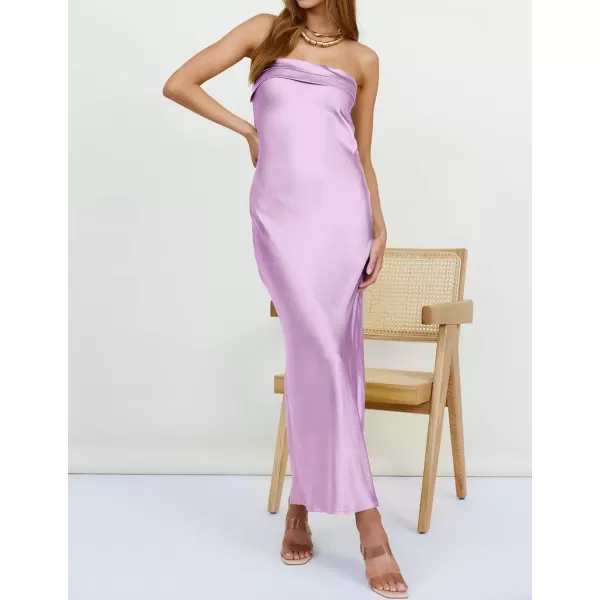 imageZESICA Womens 2024 Summer Satin Strapless Dress Sexy Backless Bodycon Wedding Cocktail Party Maxi Dresses