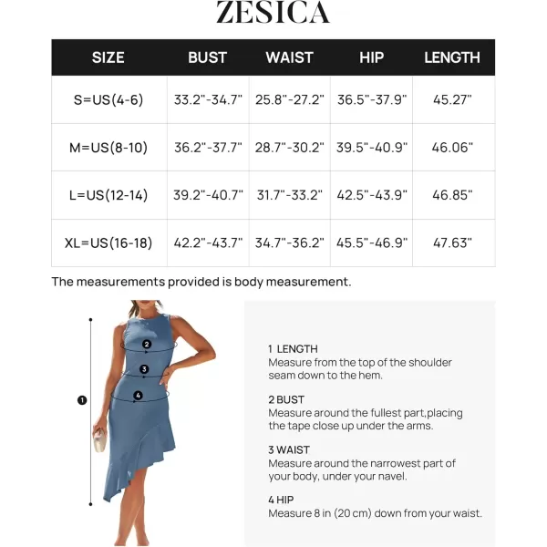 imageZESICA Womens Summer Sleeveless Bodycon Midi Dress Crewneck Ruffle Irregular Hem Ribbed Knit Cocktail Party DressesDark Blue