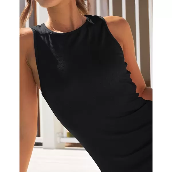 imageZESICA Womens Summer Sleeveless Bodycon Midi Dress Crewneck Ruffle Irregular Hem Ribbed Knit Cocktail Party DressesDim