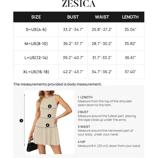 imageZESICA Womens Summer Sleeveless Mini Dress 2024 Crewneck Knit A Line Pleated Swing Casual Basic Short DressAlmond