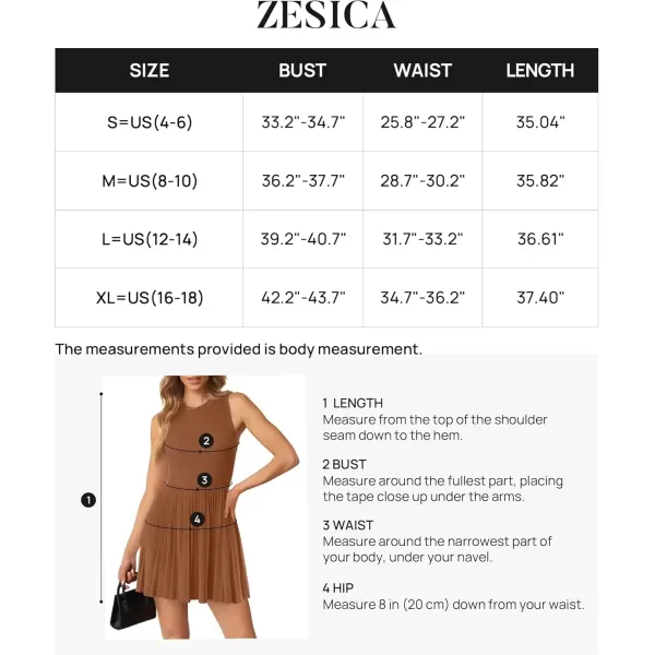imageZESICA Womens Summer Sleeveless Mini Dress 2024 Crewneck Knit A Line Pleated Swing Casual Basic Short DressCaramel