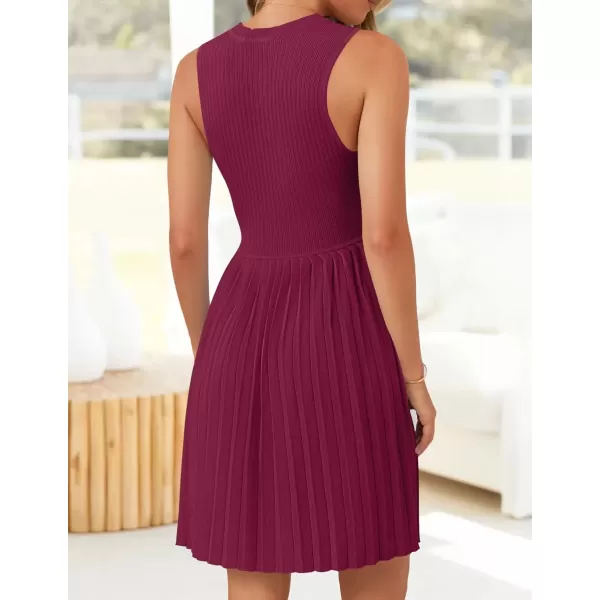 imageZESICA Womens Summer Sleeveless Mini Dress 2024 Crewneck Knit A Line Pleated Swing Casual Basic Short DressEggplant