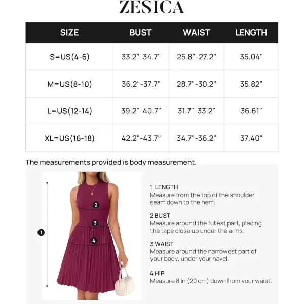 imageZESICA Womens Summer Sleeveless Mini Dress 2024 Crewneck Knit A Line Pleated Swing Casual Basic Short DressEggplant