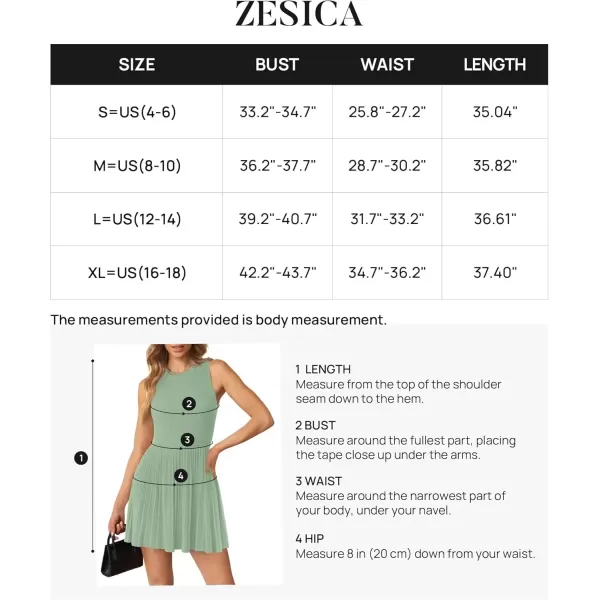 imageZESICA Womens Summer Sleeveless Mini Dress 2024 Crewneck Knit A Line Pleated Swing Casual Basic Short DressLightgreen