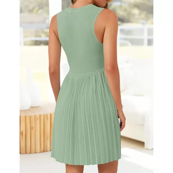 imageZESICA Womens Summer Sleeveless Mini Dress 2024 Crewneck Knit A Line Pleated Swing Casual Basic Short DressLightgreen