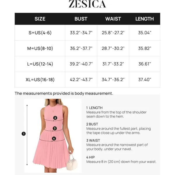 imageZESICA Womens Summer Sleeveless Mini Dress 2024 Crewneck Knit A Line Pleated Swing Casual Basic Short DressPink