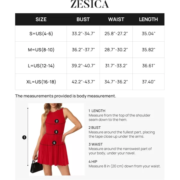 imageZESICA Womens Summer Sleeveless Mini Dress 2024 Crewneck Knit A Line Pleated Swing Casual Basic Short DressRed
