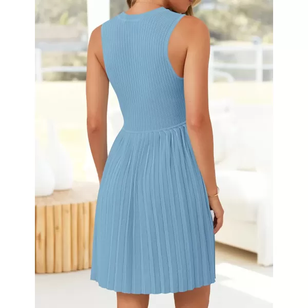 imageZESICA Womens Summer Sleeveless Mini Dress 2024 Crewneck Knit A Line Pleated Swing Casual Basic Short DressSky
