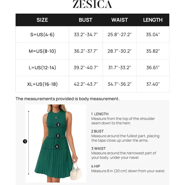 imageZESICA Womens Summer Sleeveless Mini Dress 2024 Crewneck Knit A Line Pleated Swing Casual Basic Short DressTeal
