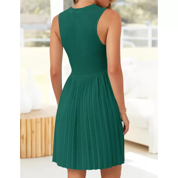 imageZESICA Womens Summer Sleeveless Mini Dress 2024 Crewneck Knit A Line Pleated Swing Casual Basic Short DressTeal