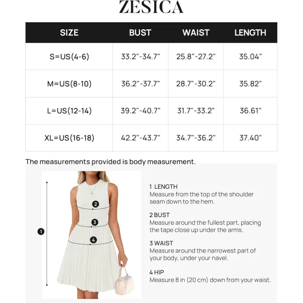 imageZESICA Womens Summer Sleeveless Mini Dress 2024 Crewneck Knit A Line Pleated Swing Casual Basic Short DressWhite