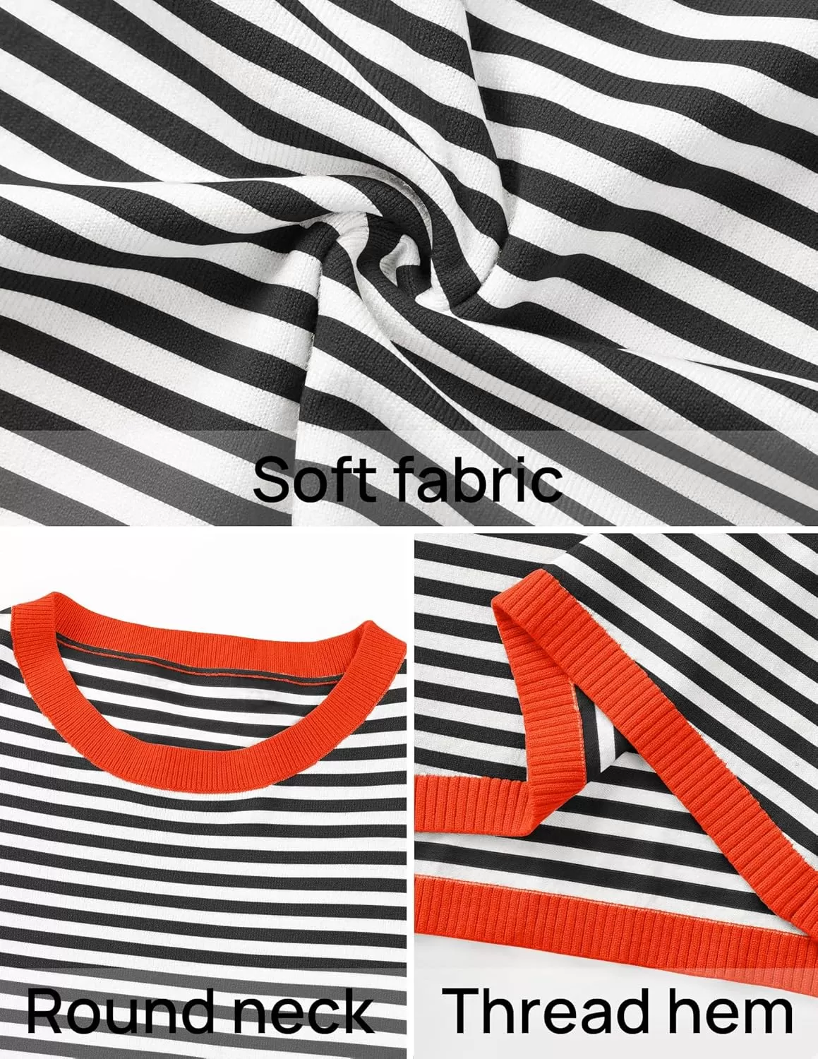 imageZESICA Womens 2024 Fall Striped Sweaters Long Sleeve Crew Neck Shirts Color Block Lightweight Pullover TopsBlack