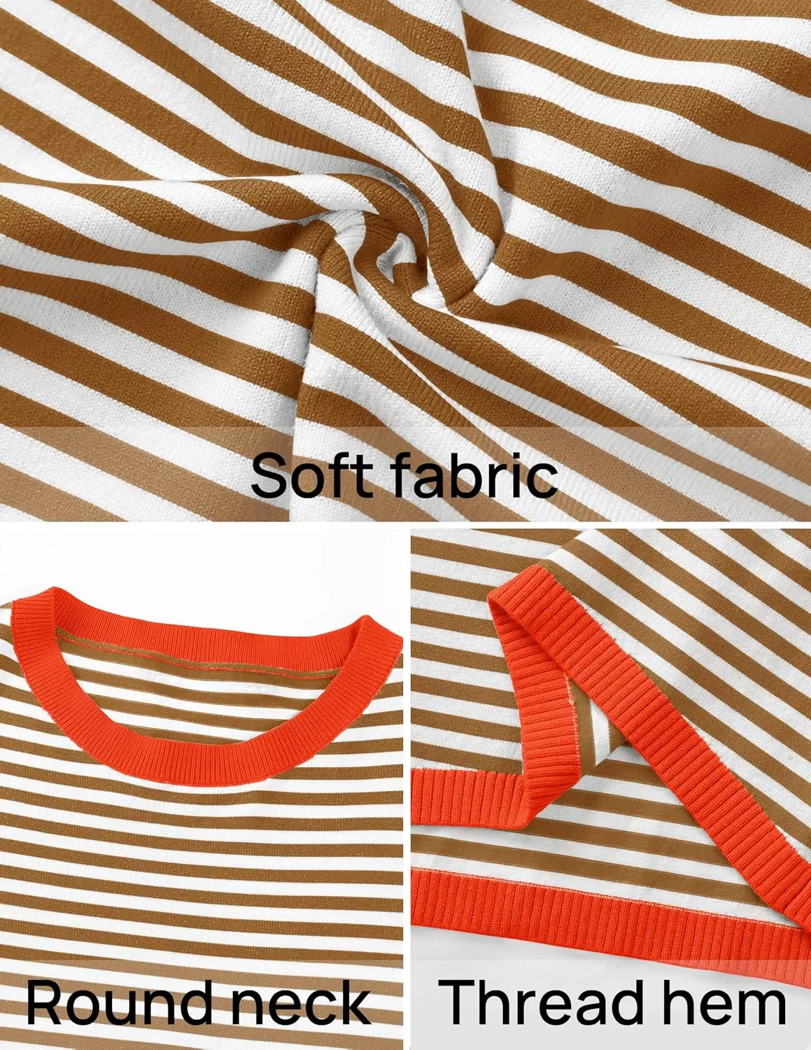 imageZESICA Womens 2024 Fall Striped Sweaters Long Sleeve Crew Neck Shirts Color Block Lightweight Pullover TopsBrown