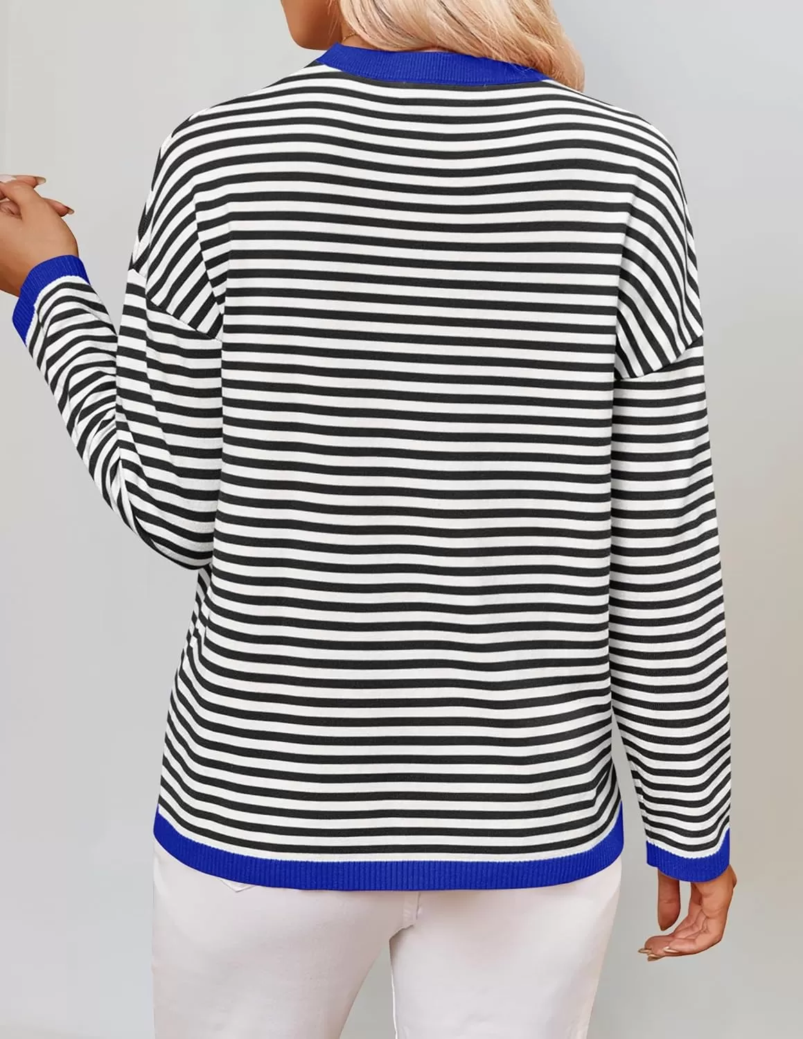 imageZESICA Womens 2024 Fall Striped Sweaters Long Sleeve Crew Neck Shirts Color Block Lightweight Pullover TopsCarbon Black