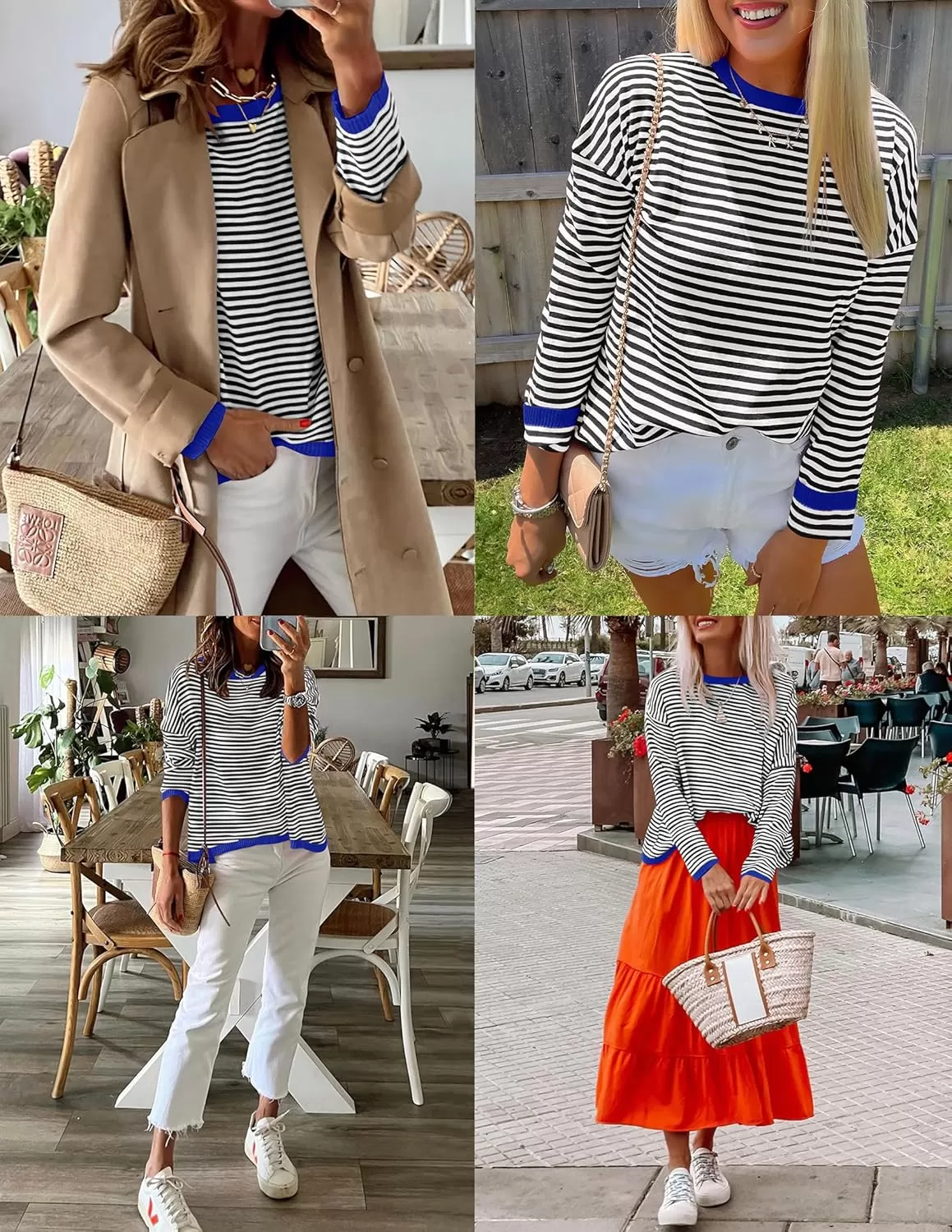 imageZESICA Womens 2024 Fall Striped Sweaters Long Sleeve Crew Neck Shirts Color Block Lightweight Pullover TopsCarbon Black