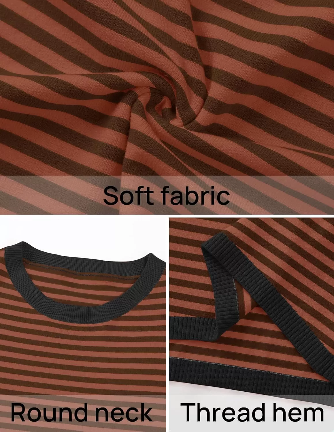 imageZESICA Womens 2024 Fall Striped Sweaters Long Sleeve Crew Neck Shirts Color Block Lightweight Pullover TopsCoffee