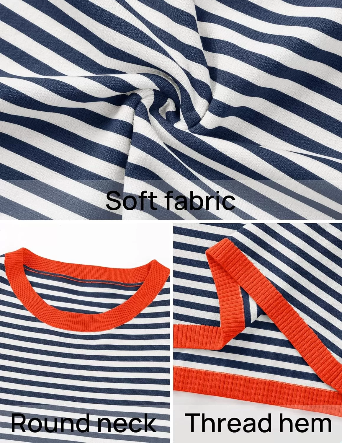 imageZESICA Womens 2024 Fall Striped Sweaters Long Sleeve Crew Neck Shirts Color Block Lightweight Pullover TopsDark Blue