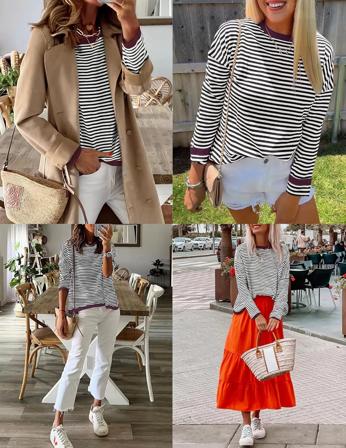 imageZESICA Womens 2024 Fall Striped Sweaters Long Sleeve Crew Neck Shirts Color Block Lightweight Pullover TopsDim